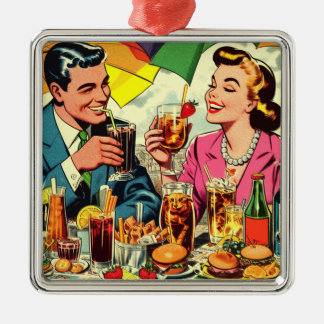 Adorno Metálico Comics de la pareja retro sobre bebidas