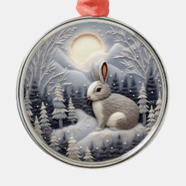 Adorno Metálico Conejo 3D en navidad de bosques de nieve