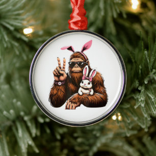 Adorno Metálico Conejo Bigfoot Divertido Día de Pascua Sasquatch