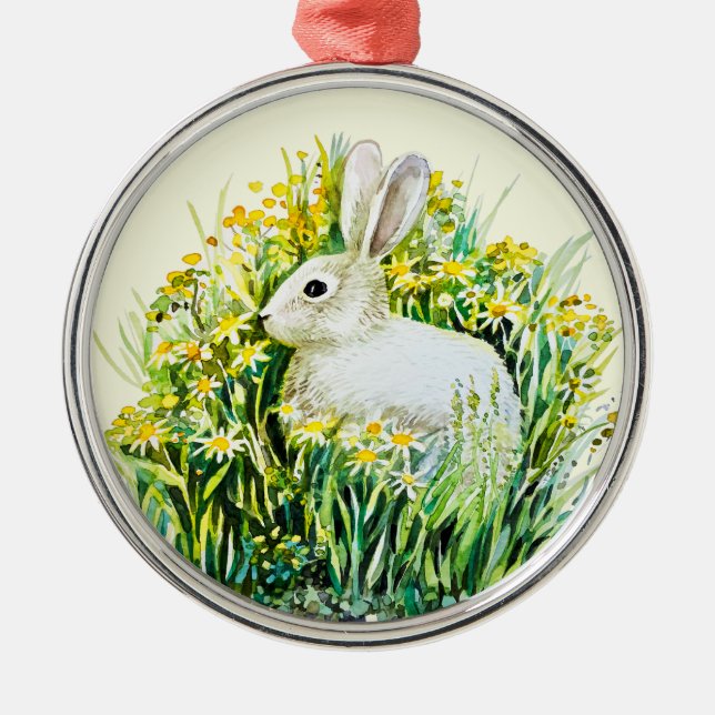 Adorno Metálico Conejo conejo conejo y flores amarillas (Frente)