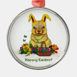 Adorno Metálico Conejo de Pascua con huevos y flores