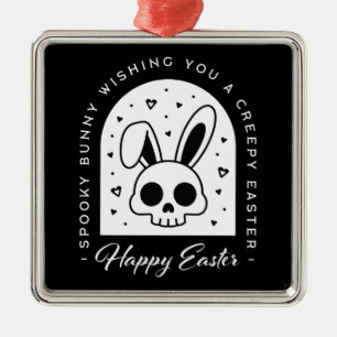 Adorno Metálico Conejo de Pascua espeluznante y feliz cráneo estét