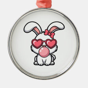 Adorno Metálico Conejo Kawaii Juguetón con Burbuja de Chicle
