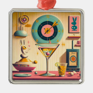 Adorno Metálico Conejo Martini Futurista Retro Atómico de Medianos