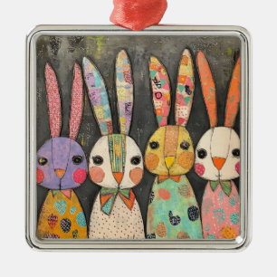 Adorno Metálico Conejos de Pascua con parches caprichosos