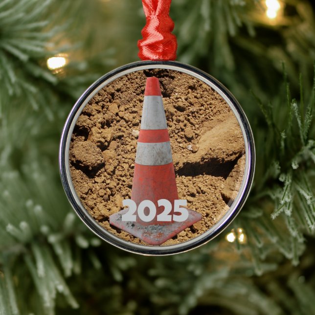 Adorno Metálico Cono de construcción naranja y blanco, sucio, (Árbol)