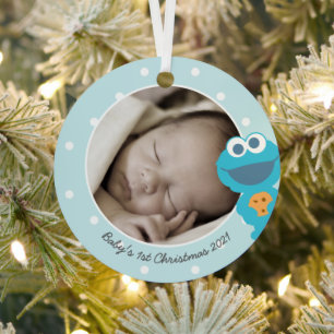 Adorno Metálico Cookie Monster   First Christmas - Add Your Name