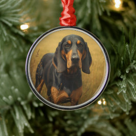 Adorno Metálico Coonhound negro y canela