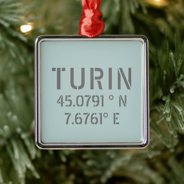Adorno Metálico Coordenadas de latitud y longitud de Turín Italia (Árbol)