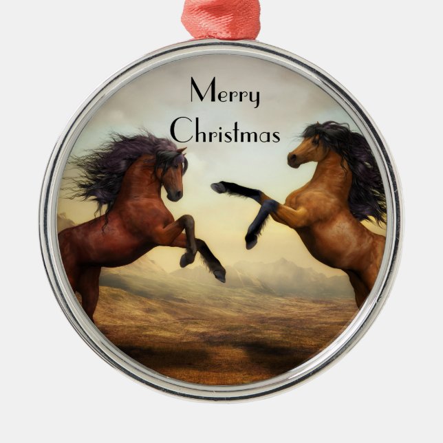 Adorno Metálico copo de nieve de dos caballos salvajes (Frente)