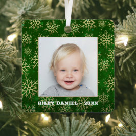 Adorno Metálico Copos de nieve en foto verde