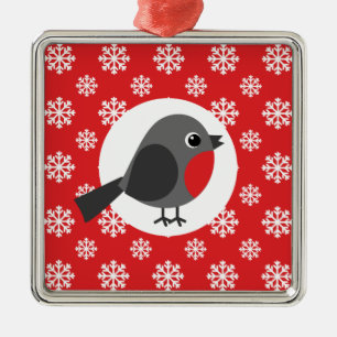 Adorno Metálico Copos de nieve Robin de Navidad Rojo