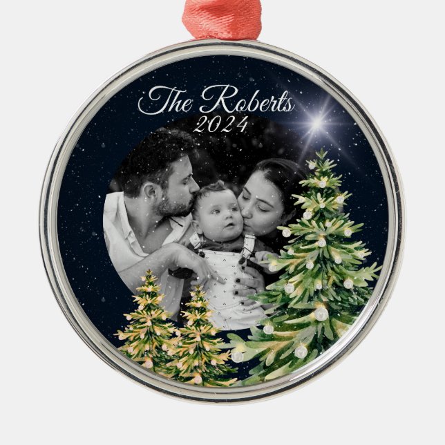 Adorno Metálico Copos de nieve y árboles de invierno encanto elega (Frente)