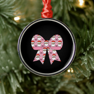 Adorno Metálico Coquette Navidad Lazo Rosa Santa Antiguo Retro