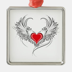 Adorno Metálico Corazón de Ángel Rojo con alas