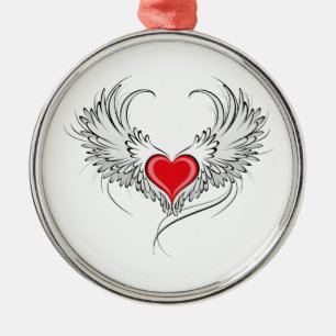 Adorno Metálico Corazón de Ángel Rojo con alas