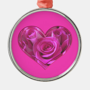 Adorno Metálico Corazón de Rosa Rosa