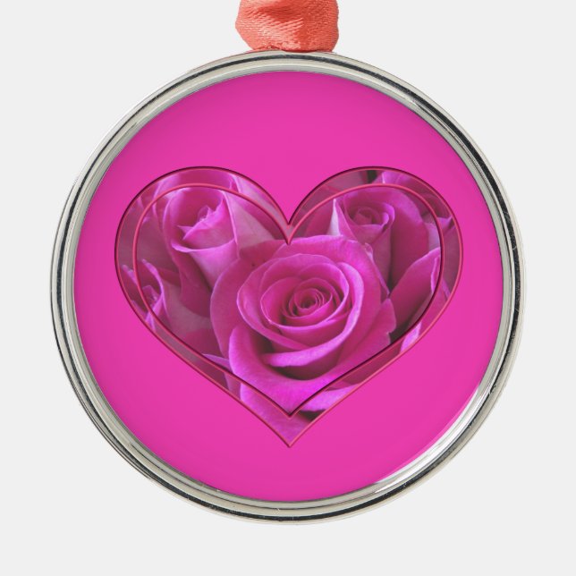 Adorno Metálico Corazón de Rosa Rosa (Frente)
