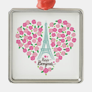 Adorno Metálico Corazón floral de París Bonjour el