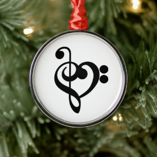 Adorno Metálico Corazón musical de música - Treble Bass Clef