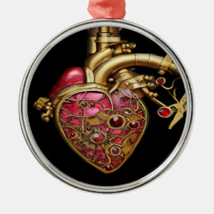 Adorno Metálico Corazón Steampunk Anatómico Rubíes y Engranajes