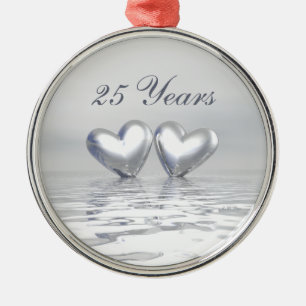 Adorno Metálico Corazones de aniversario de plata