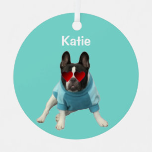 Adorno Metálico Corazones de Bulldog francés Verde azulados 4Katie