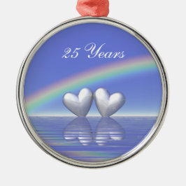 Adorno Metálico Corazones plateados de 25 años