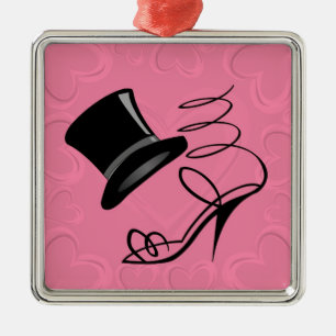 Adorno Metálico Corazones rosados calientes Sombrero superior y ta