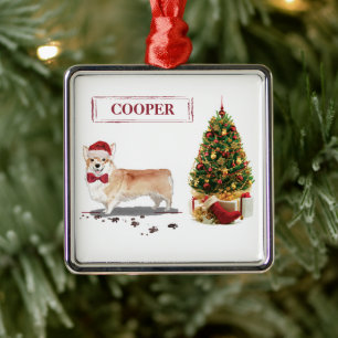 Adorno Metálico Corgi Navidades graciosos perro con árbol