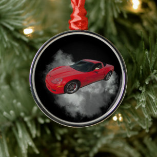 Adorno Metálico Corvette rojo con fondo extraíble de humo gris