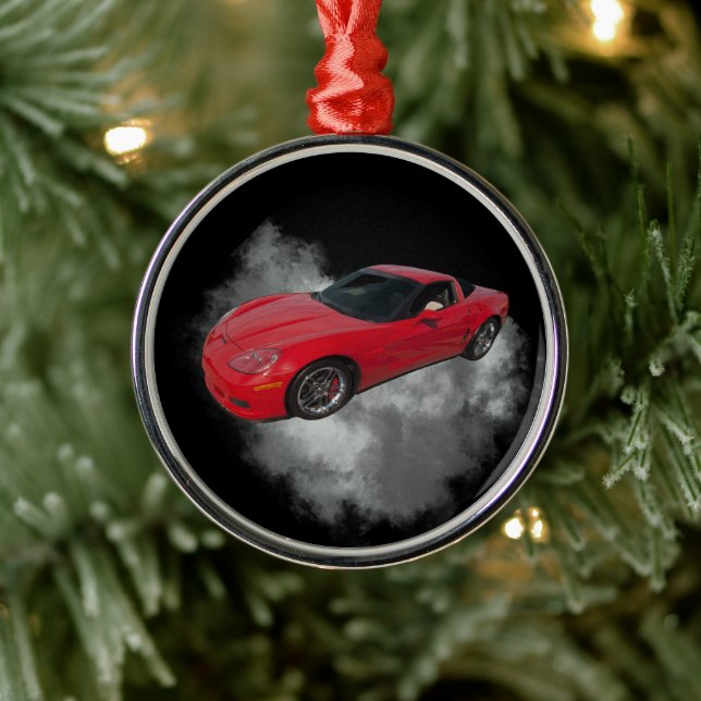 Adorno Metálico Corvette rojo con fondo extraíble de humo gris (Árbol)