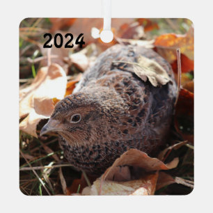Adorno Metálico Coturnix Quail en las hojas
