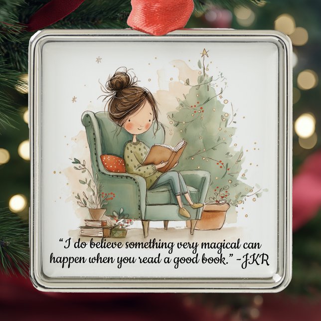 Adorno Metálico Cozy Reading Book Club Christmas (Christmas ornament for book lovers.)