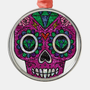 Adorno Metálico cráneo de azúcar purpurina rosa