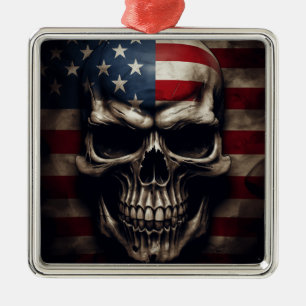 Adorno Metálico Cráneo de Bandera Americana