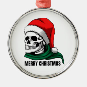 Adorno Metálico Cráneo gótico de Navidad con sombrero de Santa – A