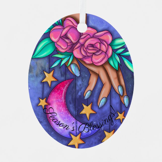 Adorno Metálico Crea tu propia luna, estrellas, mano de Rosas (Anverso)