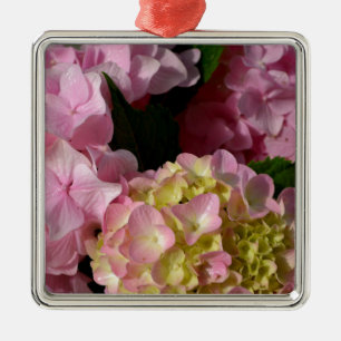 Adorno Metálico Crema rosa Hydrangeas amarillo rosa verde floral