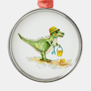 Adorno Metálico Cría Dinosaurio T-Rex en la playa