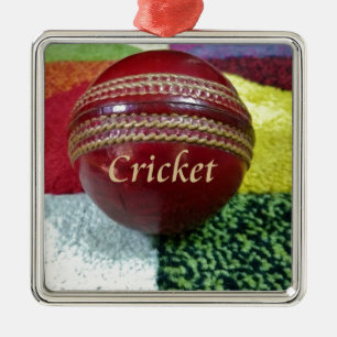 Adorno Metálico Cricket: Impresión del arte Red Hard Ball