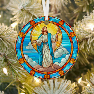 Adorno Metálico Cristal de Jesús manchado ascendiendo al cielo