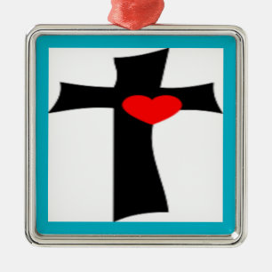 ADORNO METÁLICO CRUZ CON CORAZÓN ROJO