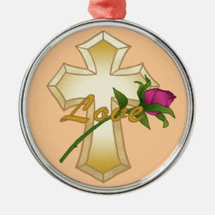 Adorno Metálico Cruz cristiana Rosa de amor