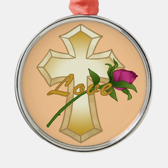 Adorno Metálico Cruz cristiana Rosa de amor (Frente)