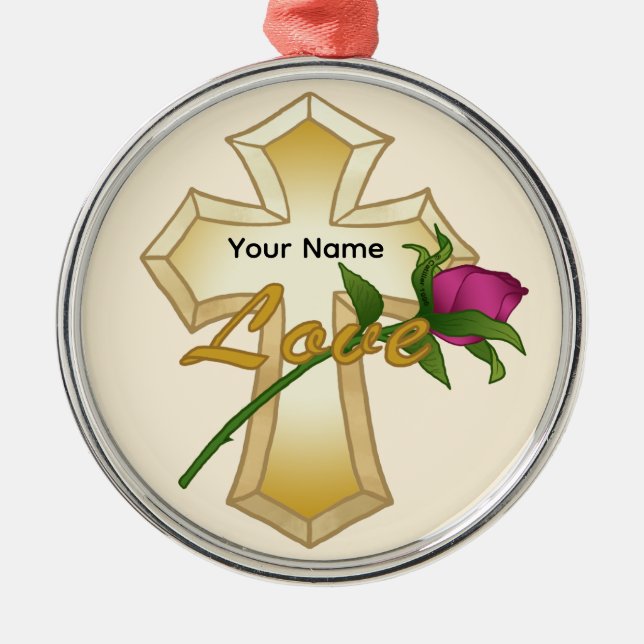 Adorno Metálico Cruz cristiana Rosa de amor (Frente)