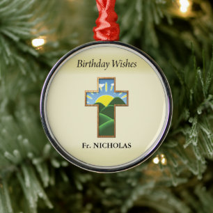 Adorno Metálico Cruz de Cumpleaños Sacerdote Personalizada