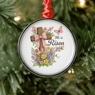 Adorno Metálico Cruz floral cristiana-Él ha resucitado Religiosa 