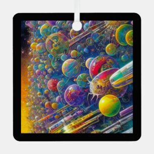 adorno metálico cuadrado Carrera Espacial