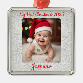 Adorno Metálico Cuadrado de Navidad personalizable para el primer 